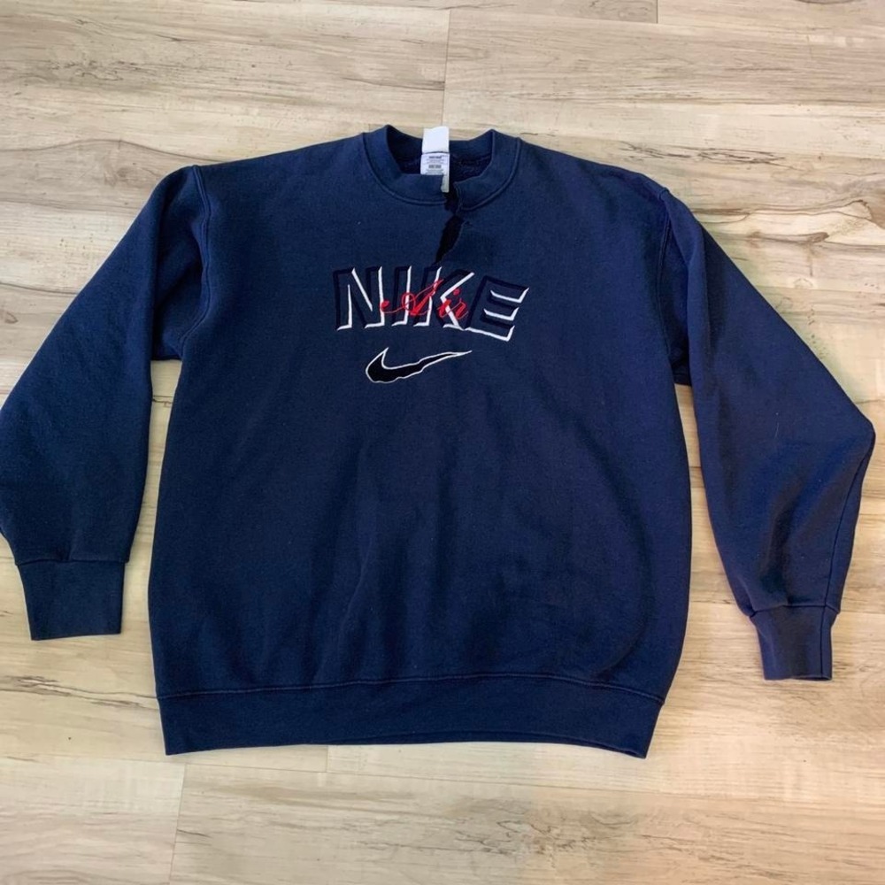 Vintage 1990's retro classic Nike Air navy blue crewneck, distressed sweatshirt